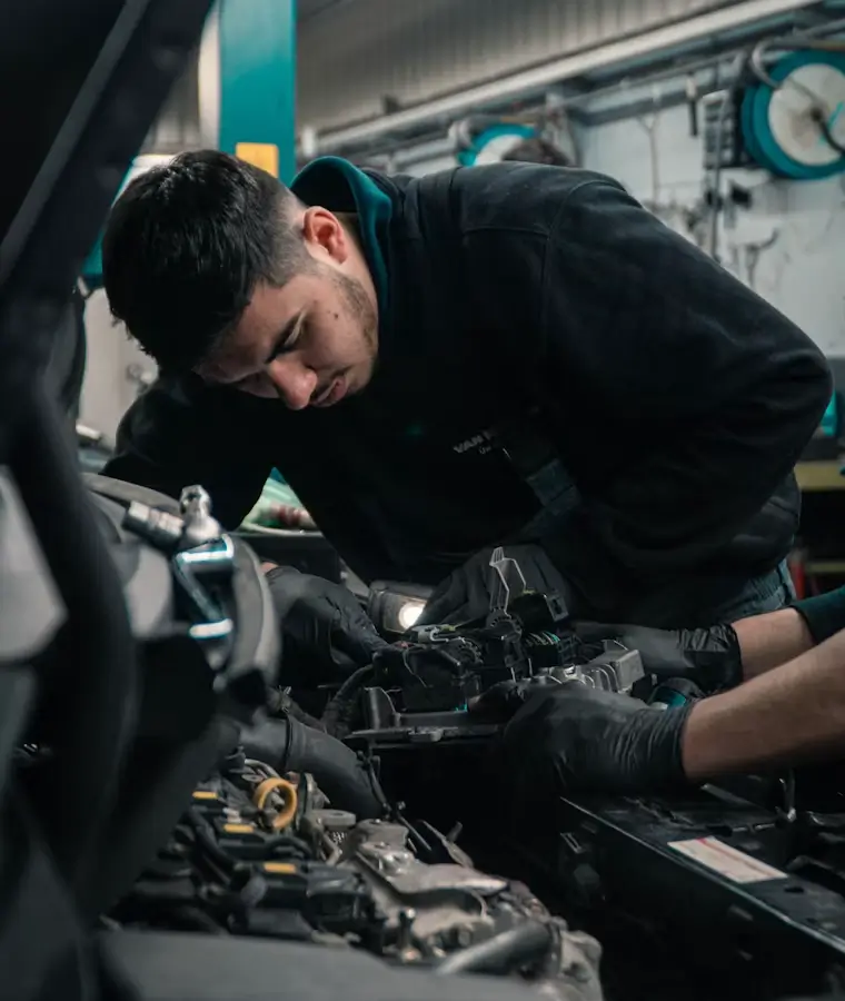 Engine diagnostics being carried out in the workshop